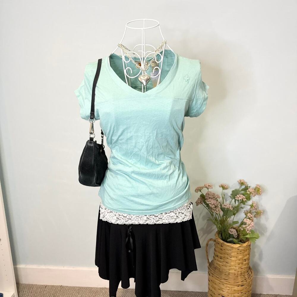 NWT Cute vintage y2k blue short sleeved varsity style v neck top